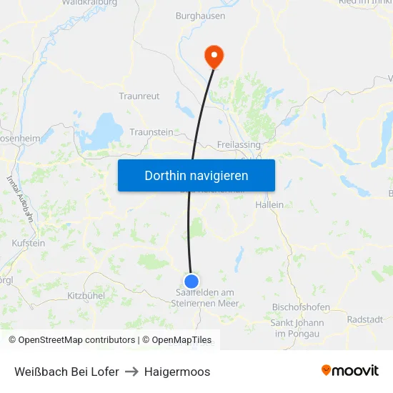 Weißbach Bei Lofer to Haigermoos map