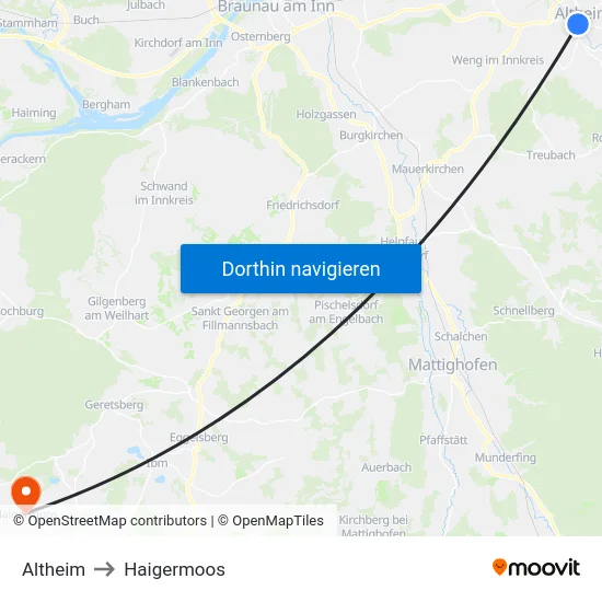 Altheim to Haigermoos map