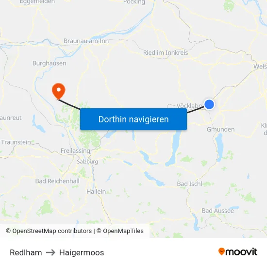 Redlham to Haigermoos map