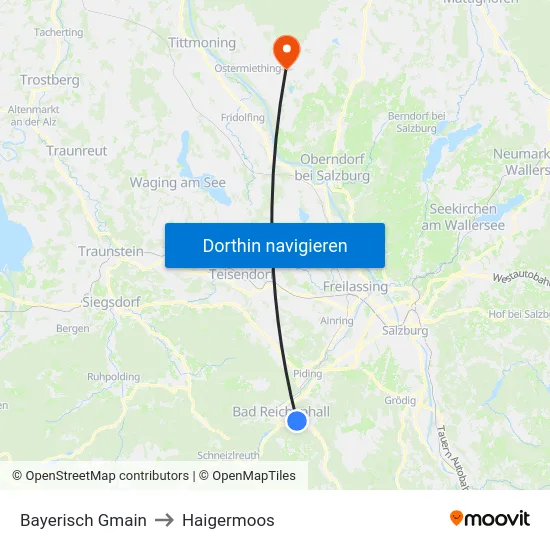 Bayerisch Gmain to Haigermoos map