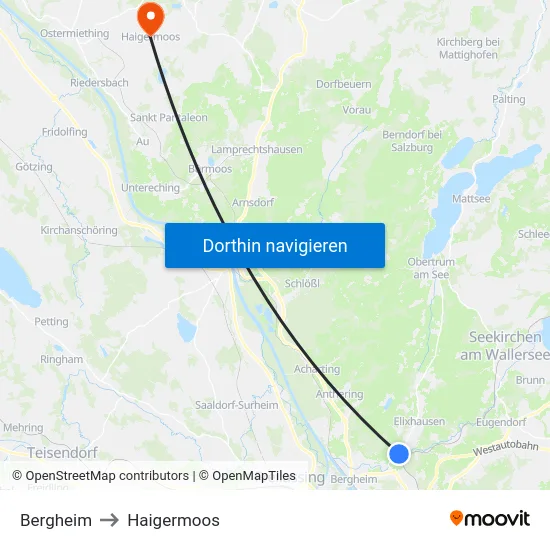 Bergheim to Haigermoos map