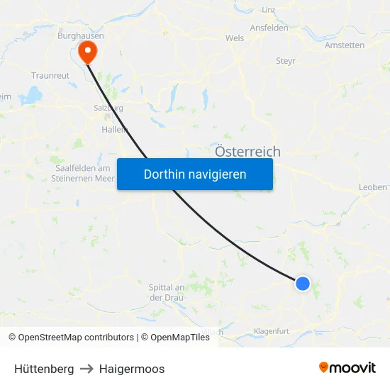 Hüttenberg to Haigermoos map
