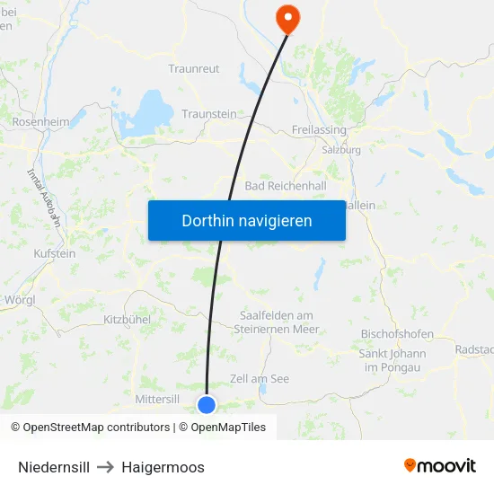 Niedernsill to Haigermoos map