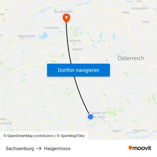 Sachsenburg to Haigermoos map
