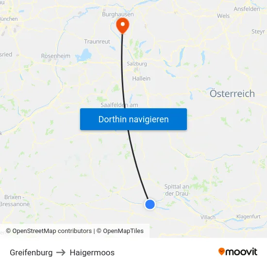 Greifenburg to Haigermoos map