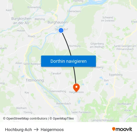Hochburg-Ach to Haigermoos map