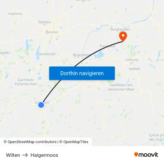 Wilten to Haigermoos map