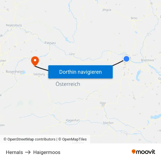 Hernals to Haigermoos map