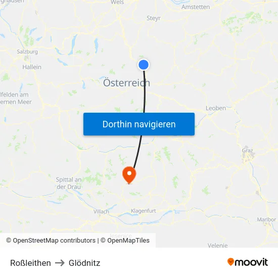 Roßleithen to Glödnitz map