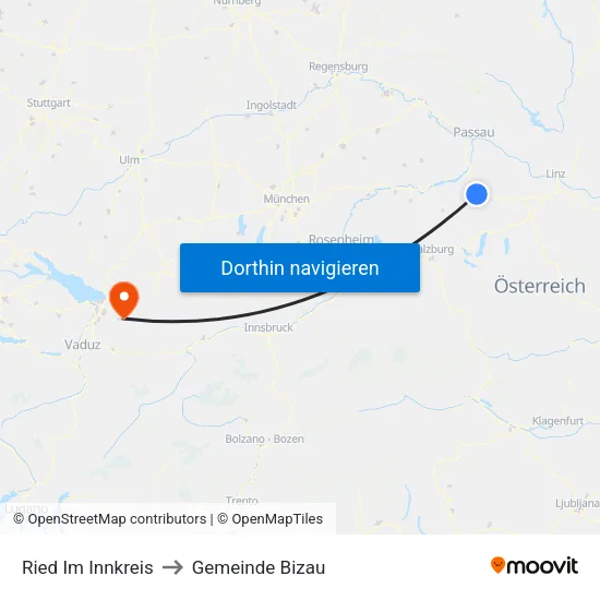 Ried Im Innkreis to Gemeinde Bizau map