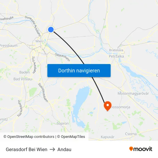 Gerasdorf Bei Wien to Andau map