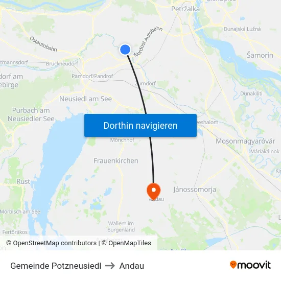 Gemeinde Potzneusiedl to Andau map