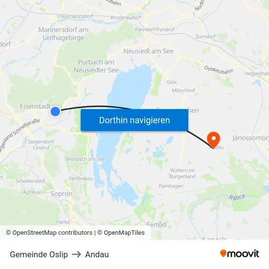 Gemeinde Oslip to Andau map