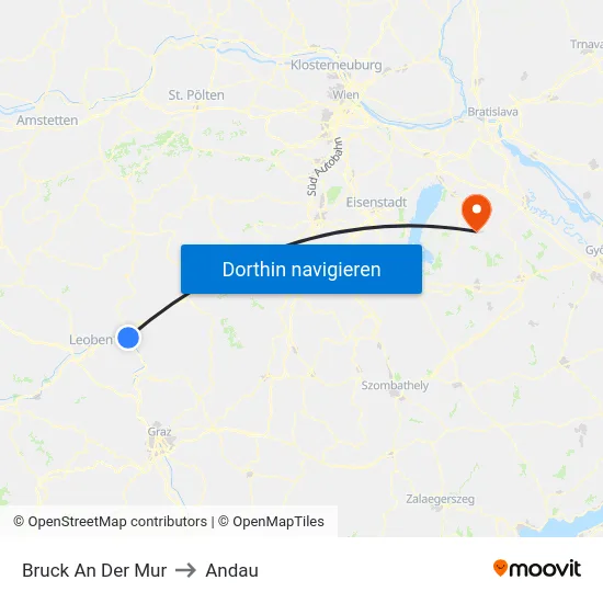 Bruck An Der Mur to Andau map