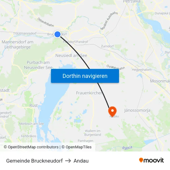 Gemeinde Bruckneudorf to Andau map