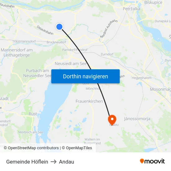 Gemeinde Höflein to Andau map