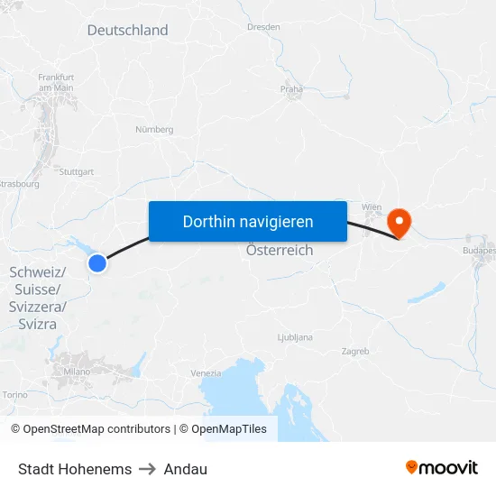 Stadt Hohenems to Andau map
