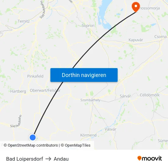 Bad Loipersdorf to Andau map