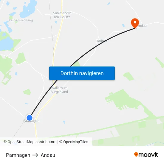 Pamhagen to Andau map