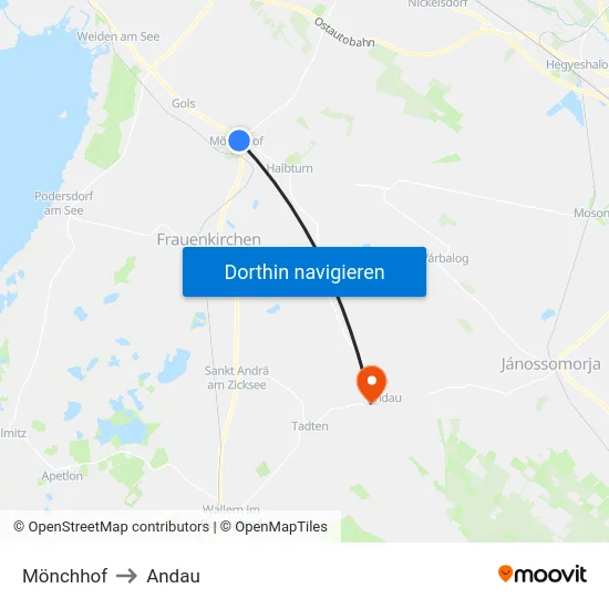 Mönchhof to Andau map