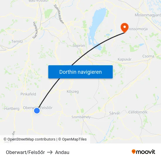 Oberwart/Felsőőr to Andau map