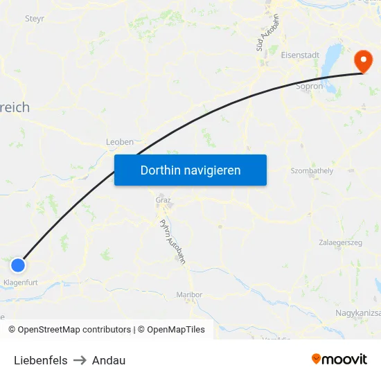 Liebenfels to Andau map
