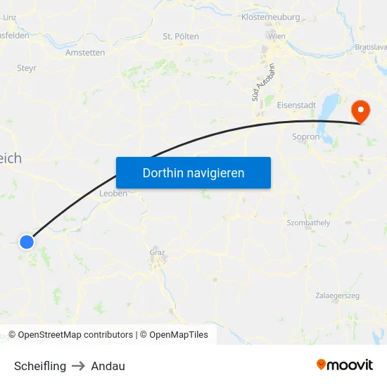 Scheifling to Andau map