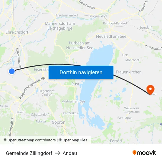 Gemeinde Zillingdorf to Andau map
