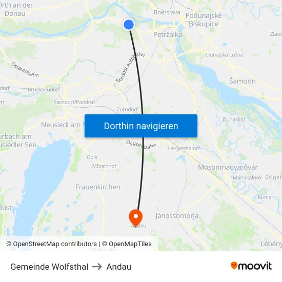 Gemeinde Wolfsthal to Andau map