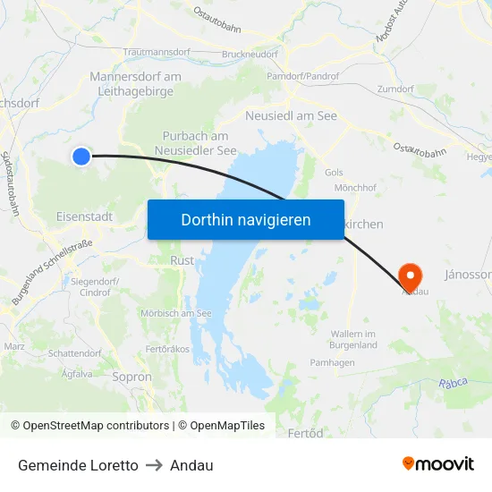 Gemeinde Loretto to Andau map