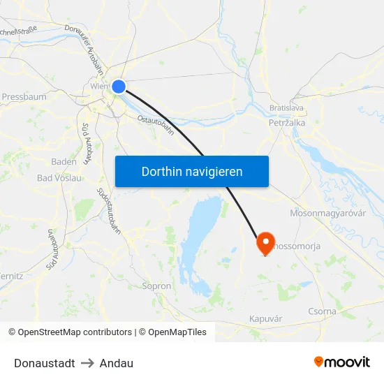 Donaustadt to Andau map