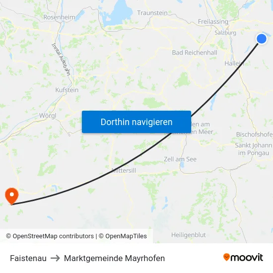 Faistenau to Marktgemeinde Mayrhofen map
