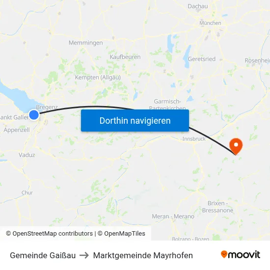 Gemeinde Gaißau to Marktgemeinde Mayrhofen map