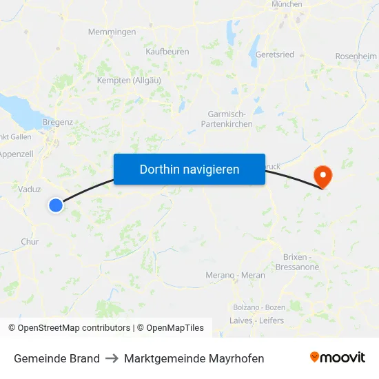 Gemeinde Brand to Marktgemeinde Mayrhofen map