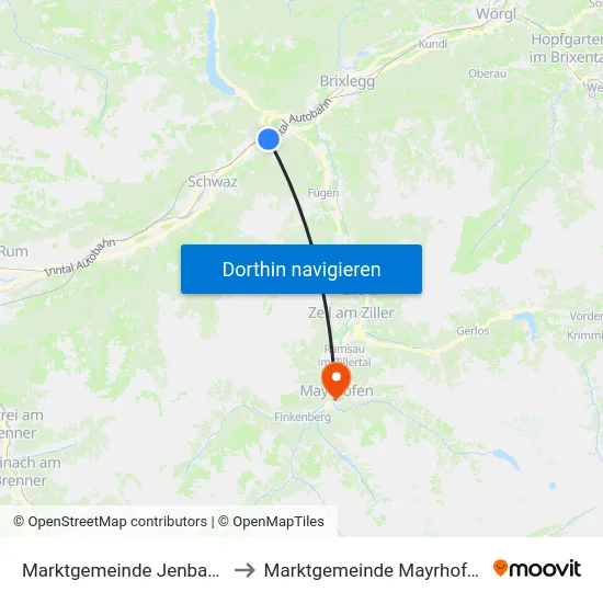 Marktgemeinde Jenbach to Marktgemeinde Mayrhofen map