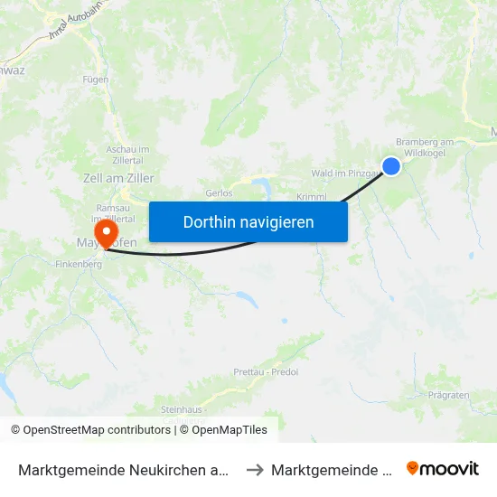 Marktgemeinde Neukirchen am Großvenediger to Marktgemeinde Mayrhofen map