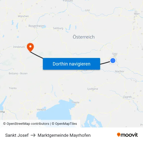 Sankt Josef to Marktgemeinde Mayrhofen map