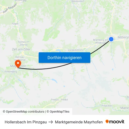 Hollersbach Im Pinzgau to Marktgemeinde Mayrhofen map