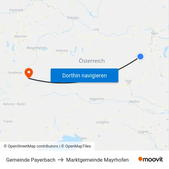 Gemeinde Payerbach to Marktgemeinde Mayrhofen map