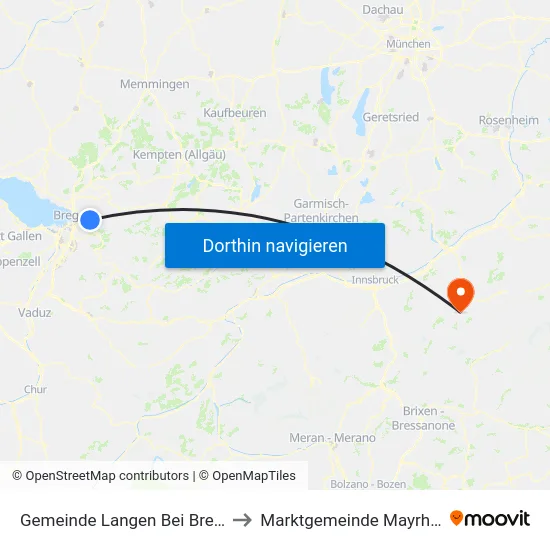 Gemeinde Langen Bei Bregenz to Marktgemeinde Mayrhofen map