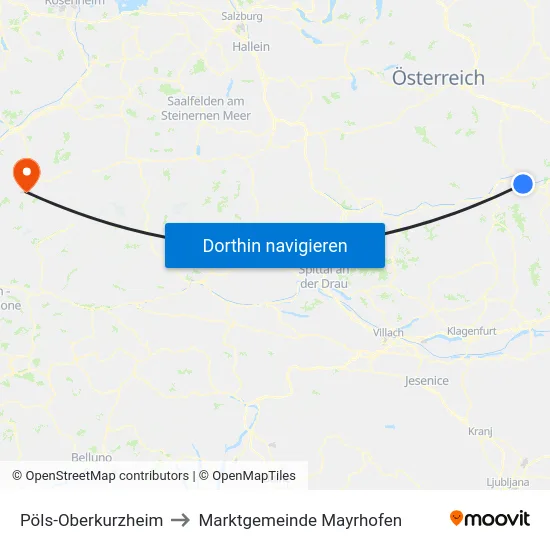 Pöls-Oberkurzheim to Marktgemeinde Mayrhofen map