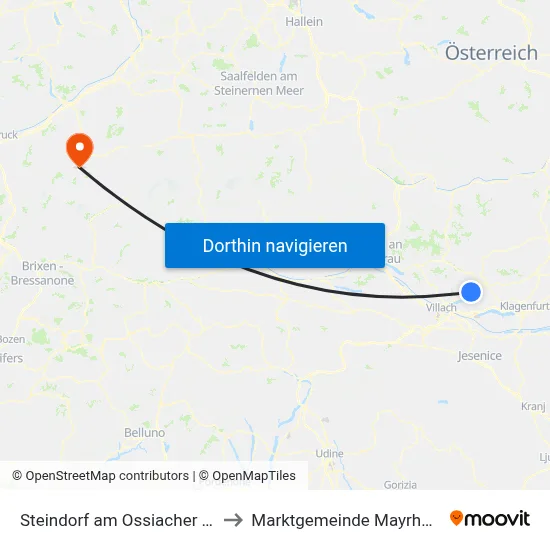 Steindorf am Ossiacher See to Marktgemeinde Mayrhofen map