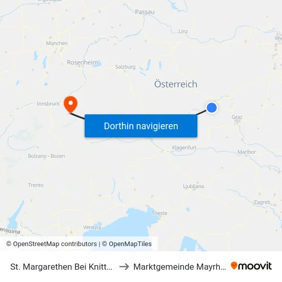 St. Margarethen Bei Knittelfeld to Marktgemeinde Mayrhofen map