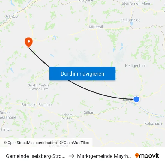 Gemeinde Iselsberg-Stronach to Marktgemeinde Mayrhofen map