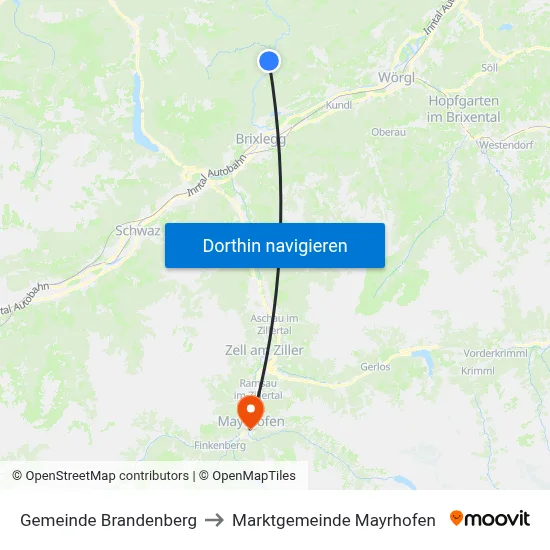 Gemeinde Brandenberg to Marktgemeinde Mayrhofen map