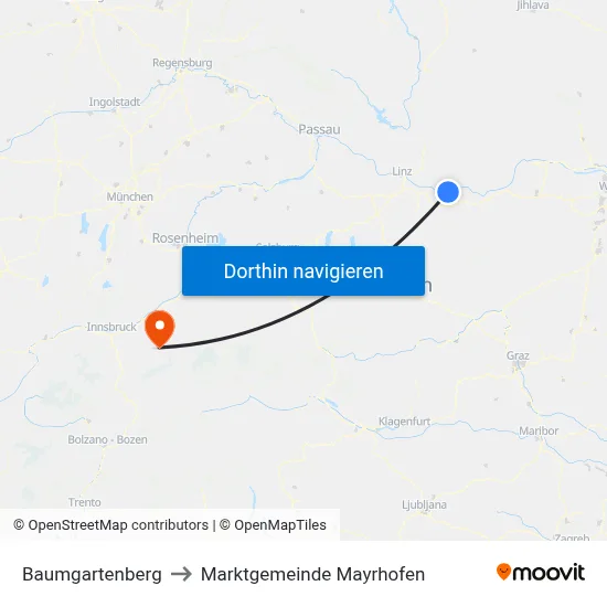 Baumgartenberg to Marktgemeinde Mayrhofen map