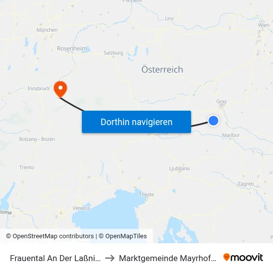 Frauental An Der Laßnitz to Marktgemeinde Mayrhofen map