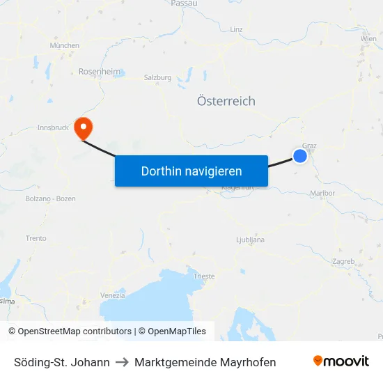 Söding-St. Johann to Marktgemeinde Mayrhofen map