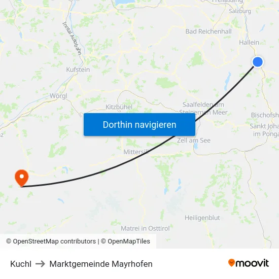 Kuchl to Marktgemeinde Mayrhofen map