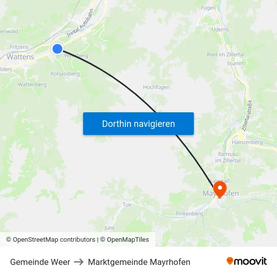 Gemeinde Weer to Marktgemeinde Mayrhofen map